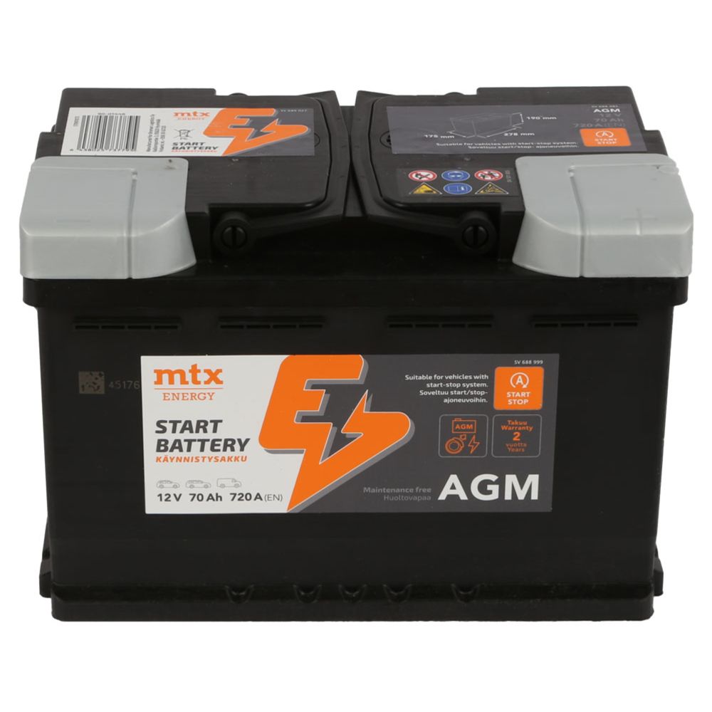 MTX Energy AGM Käynnistysakku 70Ah/720A P278xL175xK190 -+