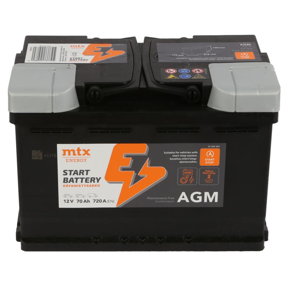 MTX Energy AGM startbatteri 70 Ah/720 A L278 x B175 x H190 -+