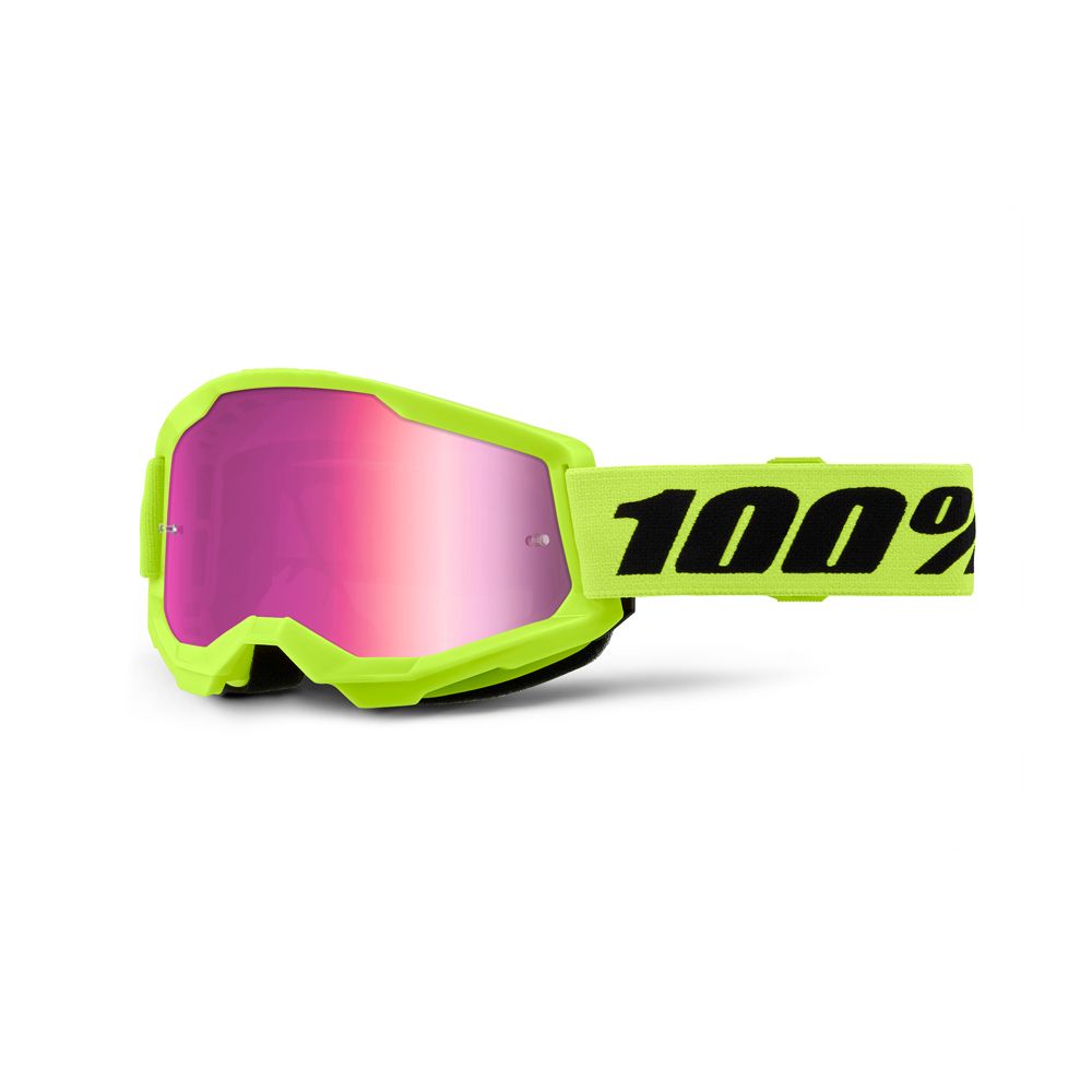 100% Strata 2 Junior Neon Yellow crossglasögon rosa spegellins