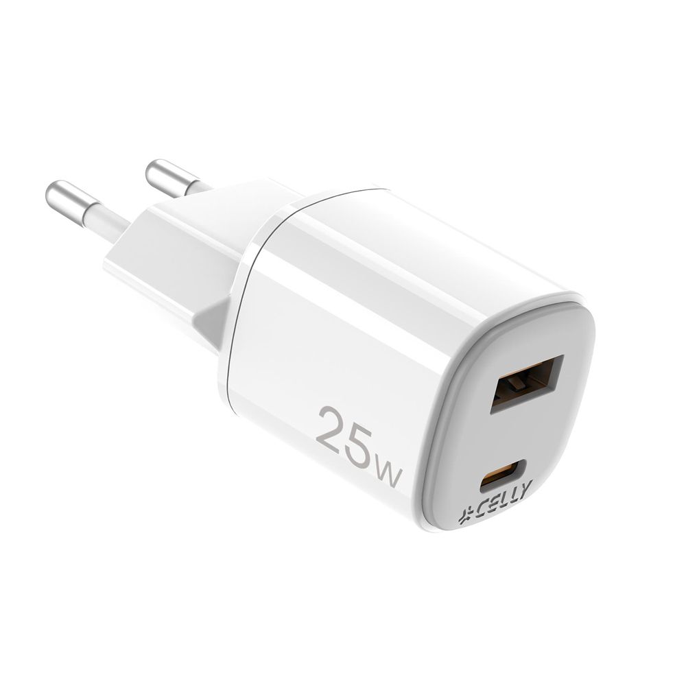 Celly verkkovirtalaturi USB-A + USB-C 25 W GaN