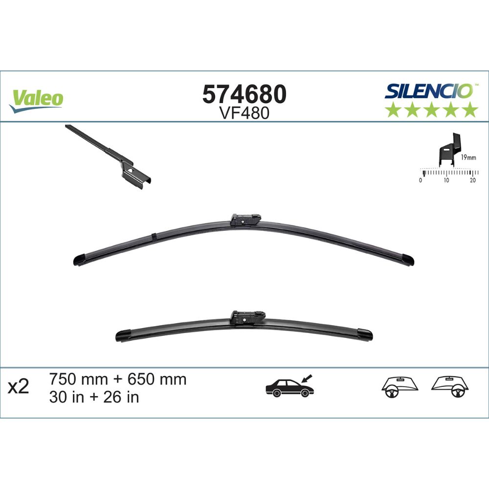 Valeo Silencio FB VF480 pyyhkijänsulkapari 75 + 65 cm