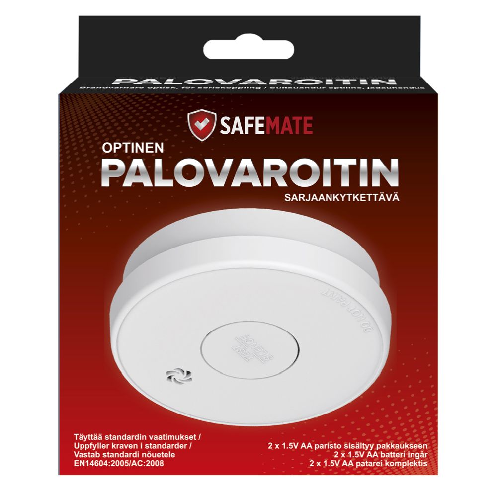 SafeMate optinen palovaroitin paristolla, sarjaan kytkettävä