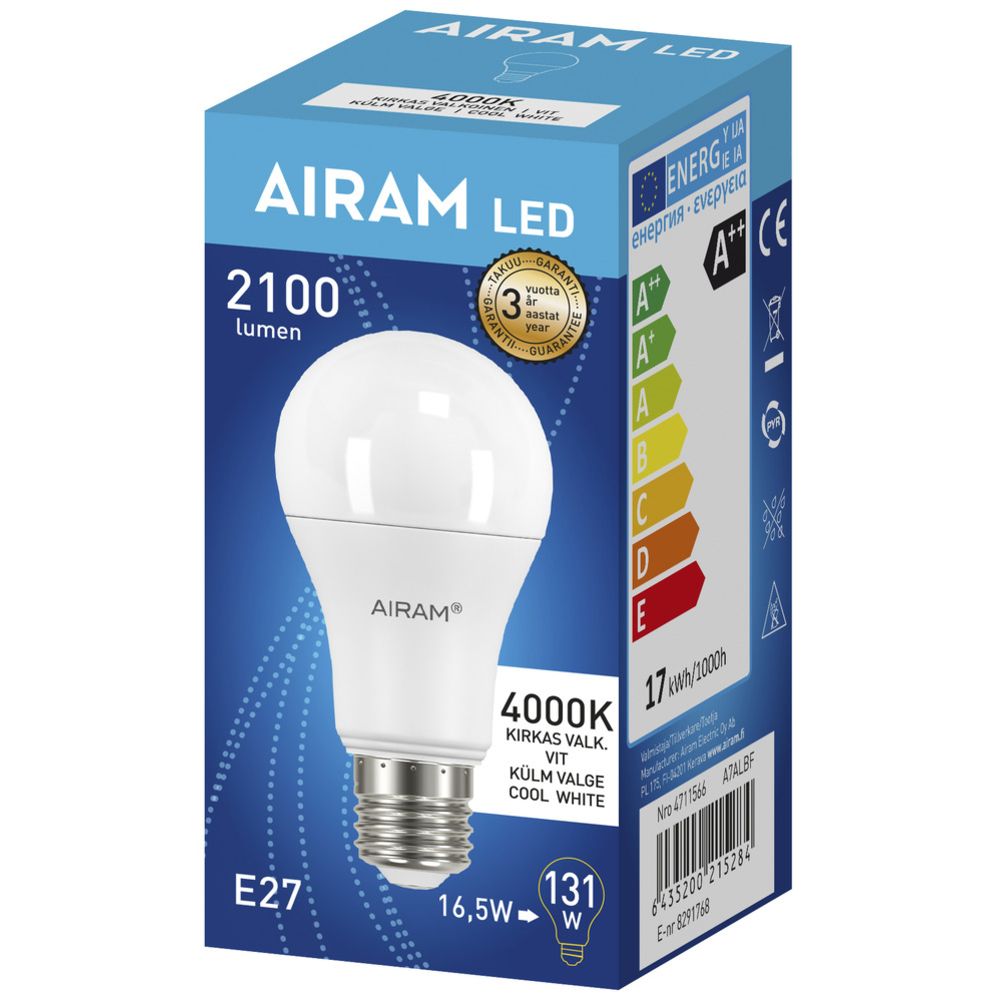 Airam LED-lamp, E27, 17 W, 4000 K, 1921 lm