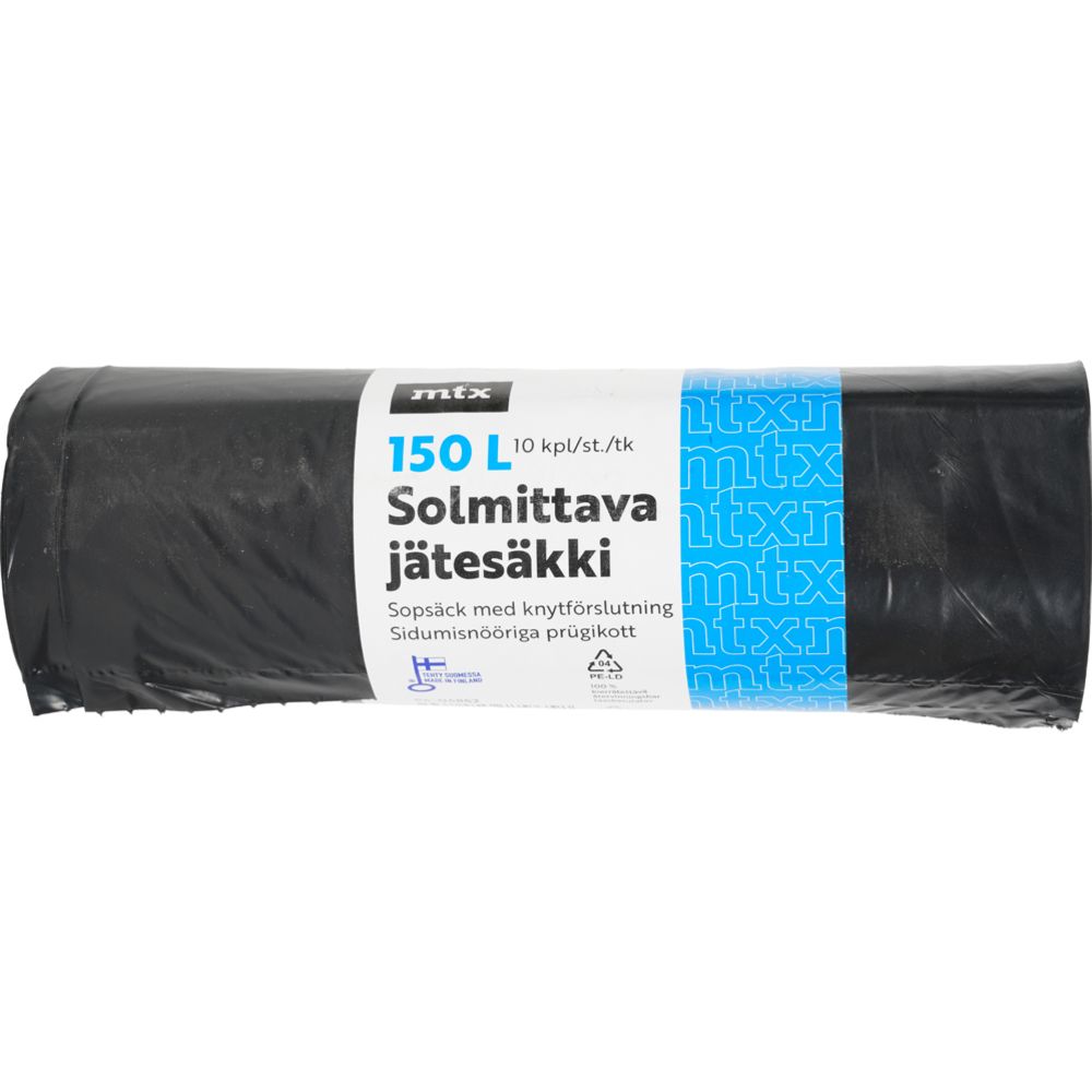 MTX sidumisnööriga prügikott 150 L, must, 10 tk