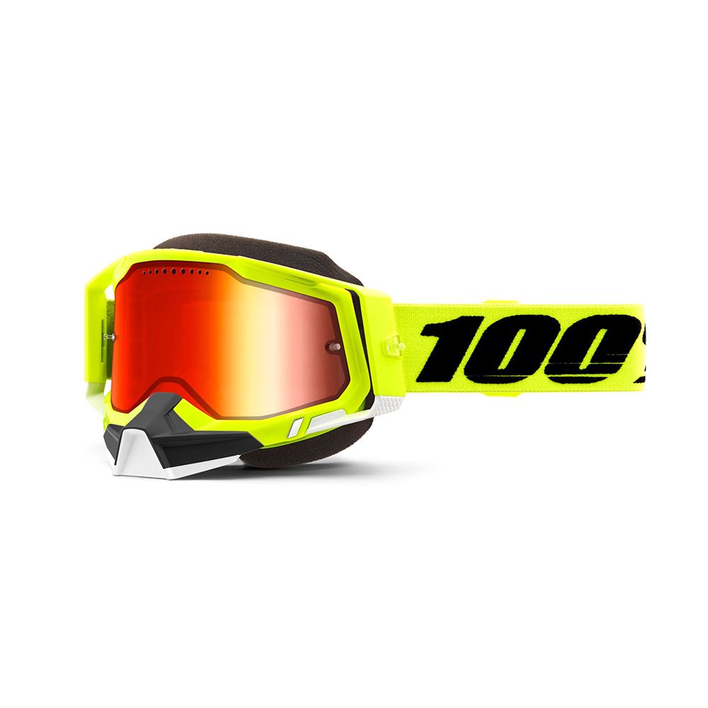 100% Racecraft 2 Yellow skoterglasögon röd spegellins