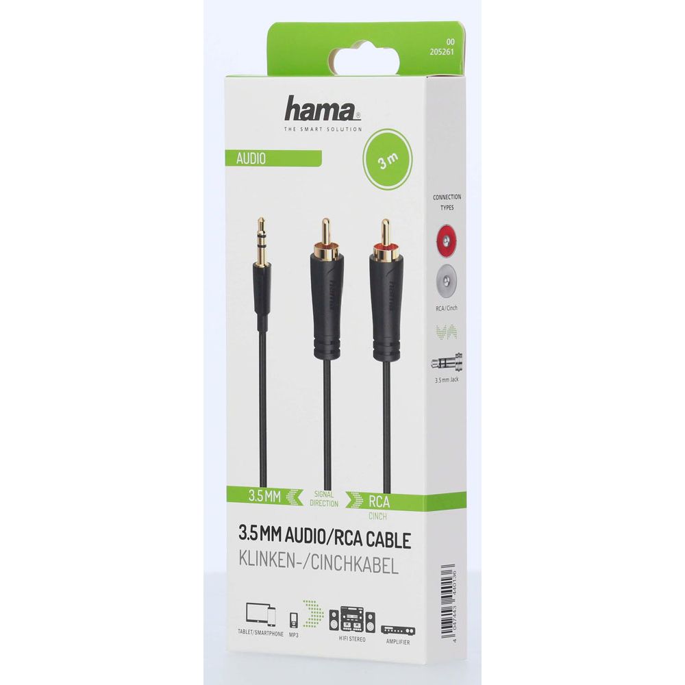 Hama audiokaabel 3,5 mm isane - 2 x RCA isane 3,0 m kullatud pistikud