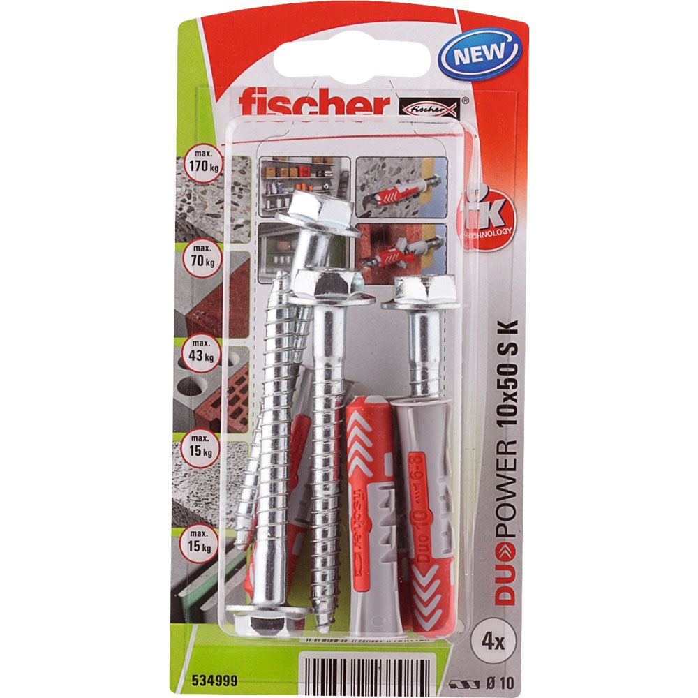 Fischer DuoPower yleistulppa ruuvilla 10 x 50 mm 4 kpl