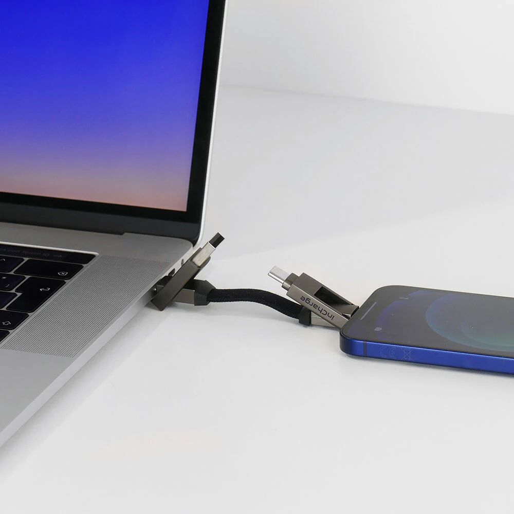 Rolling Square inCharge 6 nyckelringskabel USB-C/Lightning/MicroUSB 6 cm grå