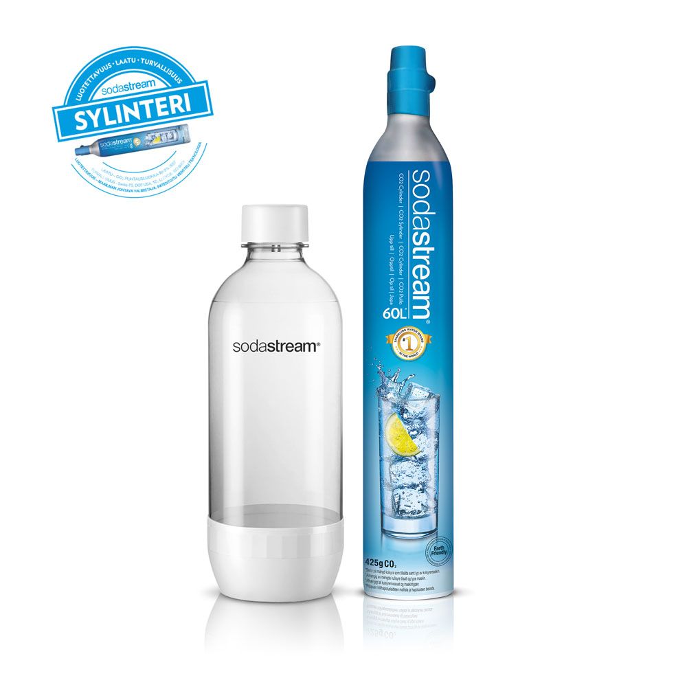 SodaStream süsihappegaasi lisaballoon ja 1 l joogipudel