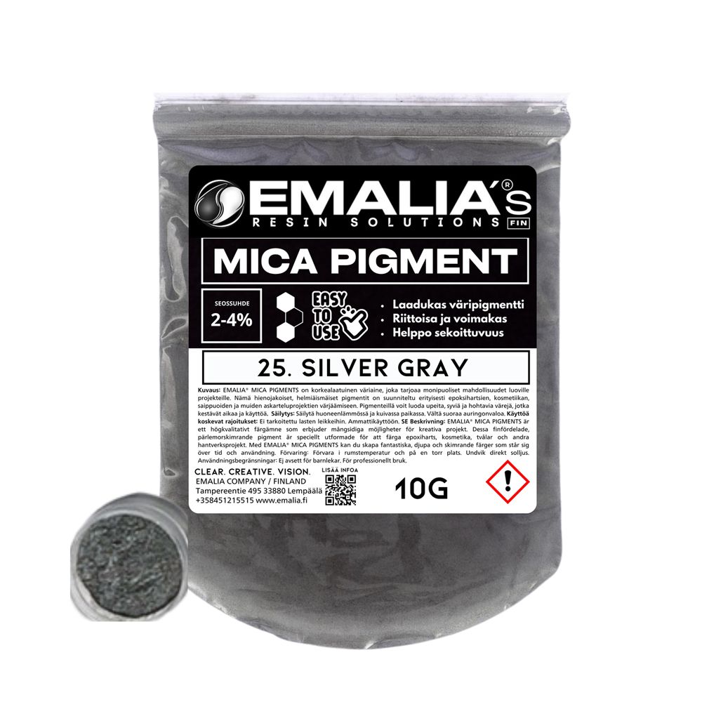 Emalia Mica Väripigmentti 10g harmaan hopea helmiäispigmentti