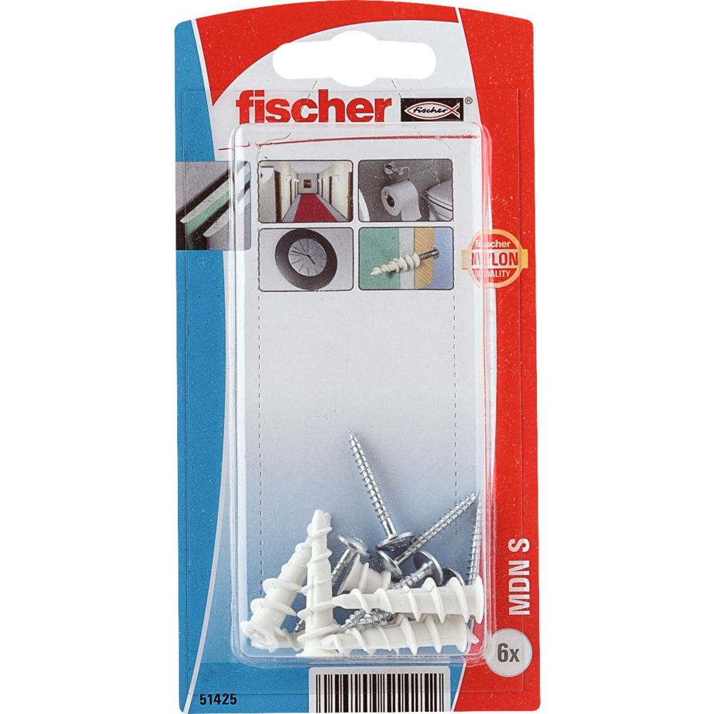 Fischer MDN S gipsplugg med skruv plast 6 st.