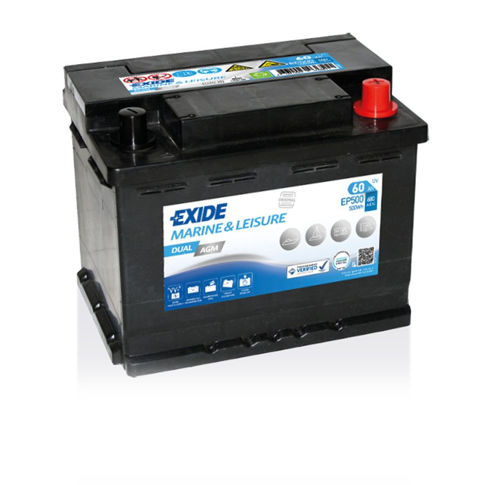 Exide Dual AGM EP500 60 Ah / 680 A aku, P 242 x L 175 x K 190, -+