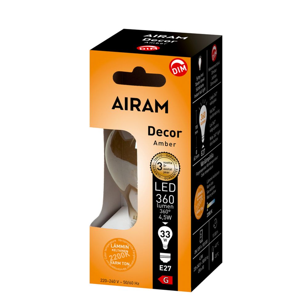 Airam LED antique pallolamppu E27 5W 2200 K 380 lm himmennettävä