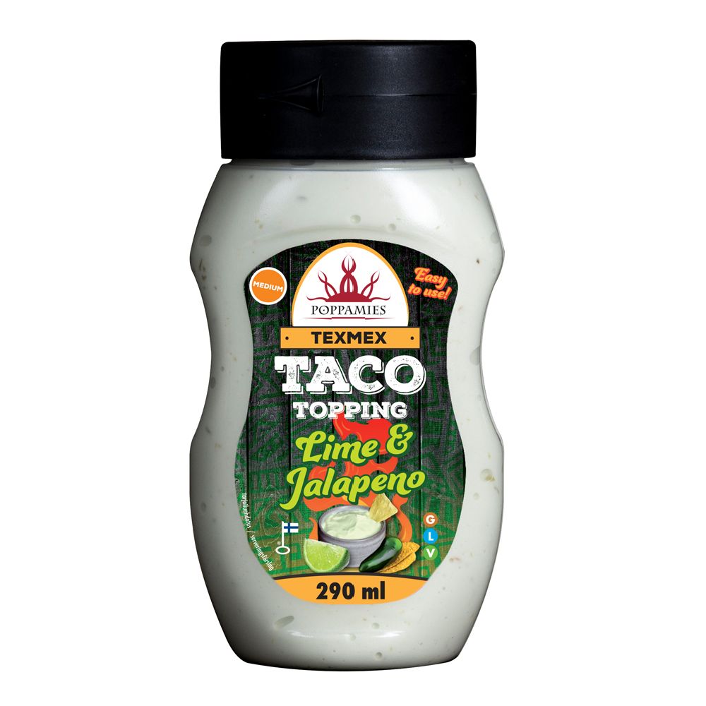 Poppamies Texmex Taco Topping Lime & Jalapeno kryddsås 290 ml