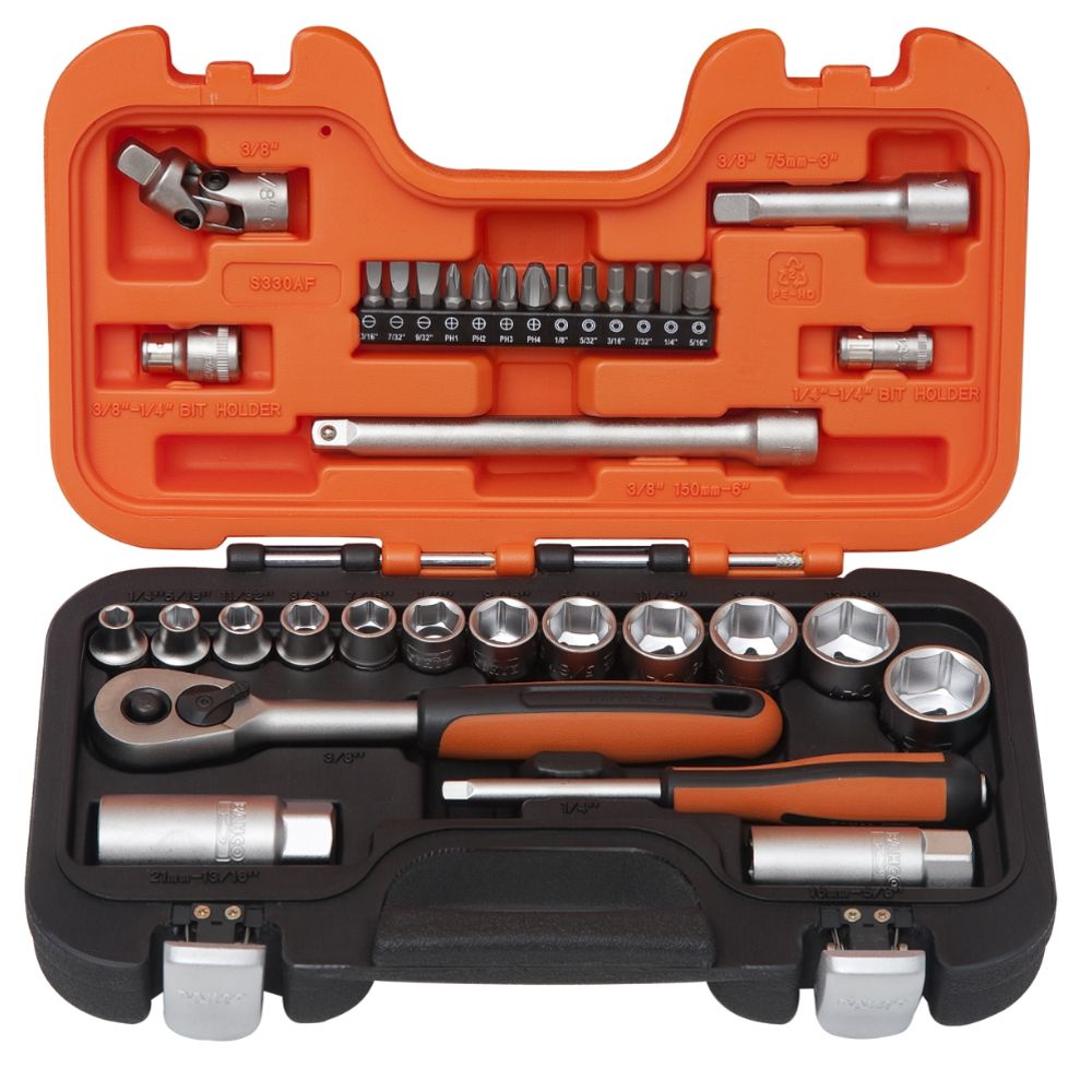 Bahco S330AF padrunikomplekt tollimõõdus 3/8" 33 osa