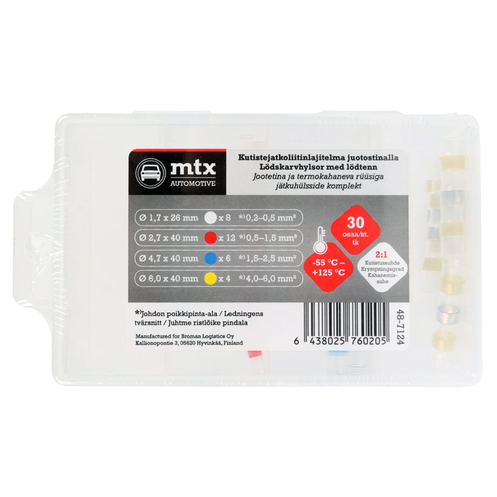 MTX Automotive kutistejatkoliitinlajitelma juotostinalla 30-osainen