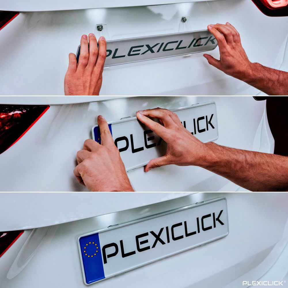 Plexiclick® V3.1 läpinäkyvä rekisterikilven pidike 118 mm korkealle kilvelle