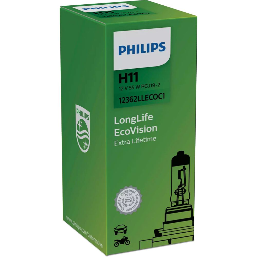 Philips LongLife EcoVision H11-autopirn, 12 V, 55 W