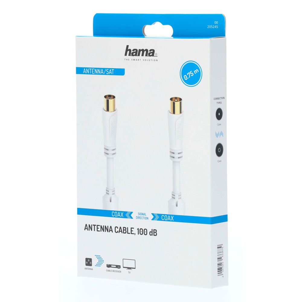 Hama antennikaabel, Coax isane - Coax emane, 0,75 m, 100 dB, valge