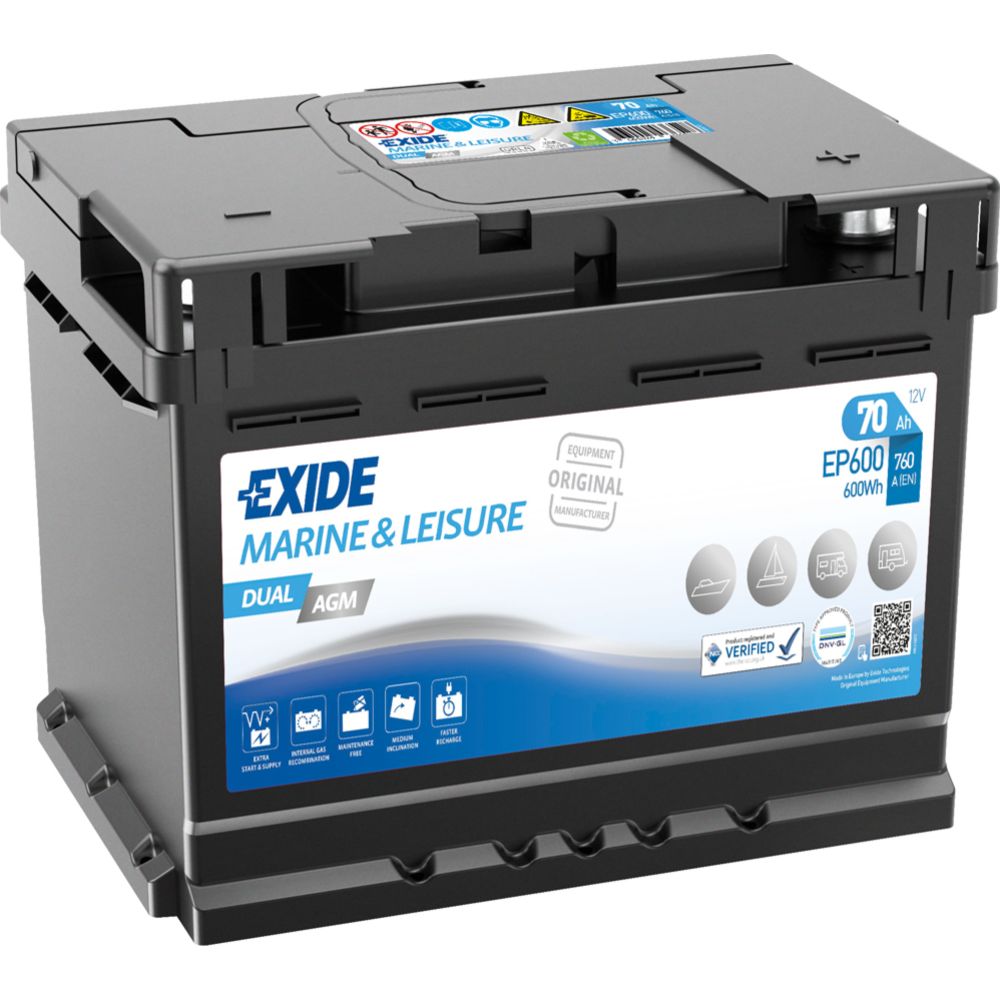Exide Dual AGM EP500 60 Ah / 680 A akku P242 x L175 x K190 -+