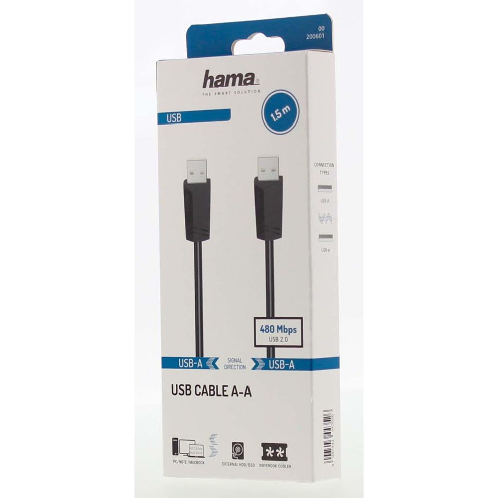 Hama USB-kabel, USB-A hane – USB-A hane, USB 2.0, 480 Mbit/s, 1,5 m