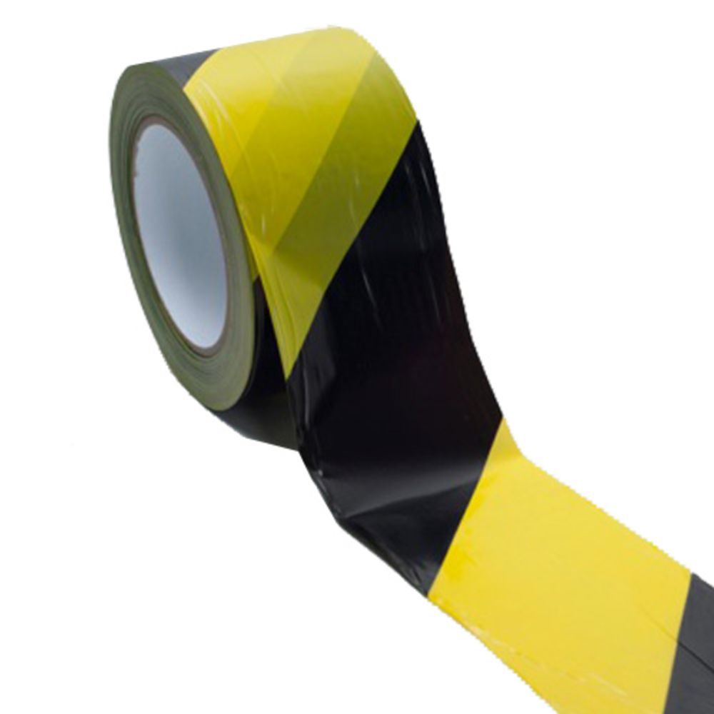 Varningstejp gul/svart 70 mm x 200 m
