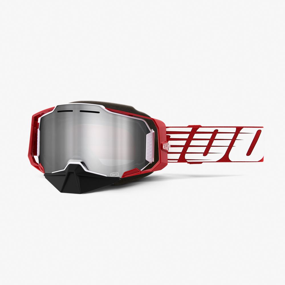 100% Armega Deep Red skoterglasögon silver spegellins