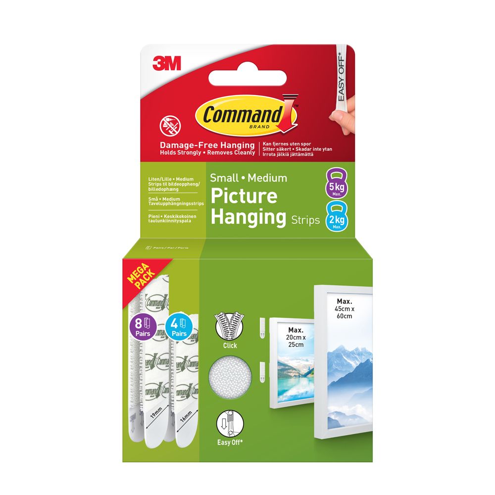 3M Command 17203 taulunkiinnityspalat pieni ja keskikoko 12 kpl