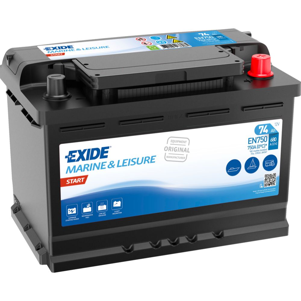 Exide Start EN750 74 Ah / 680 A batteri L280 x B175 x H190 -+