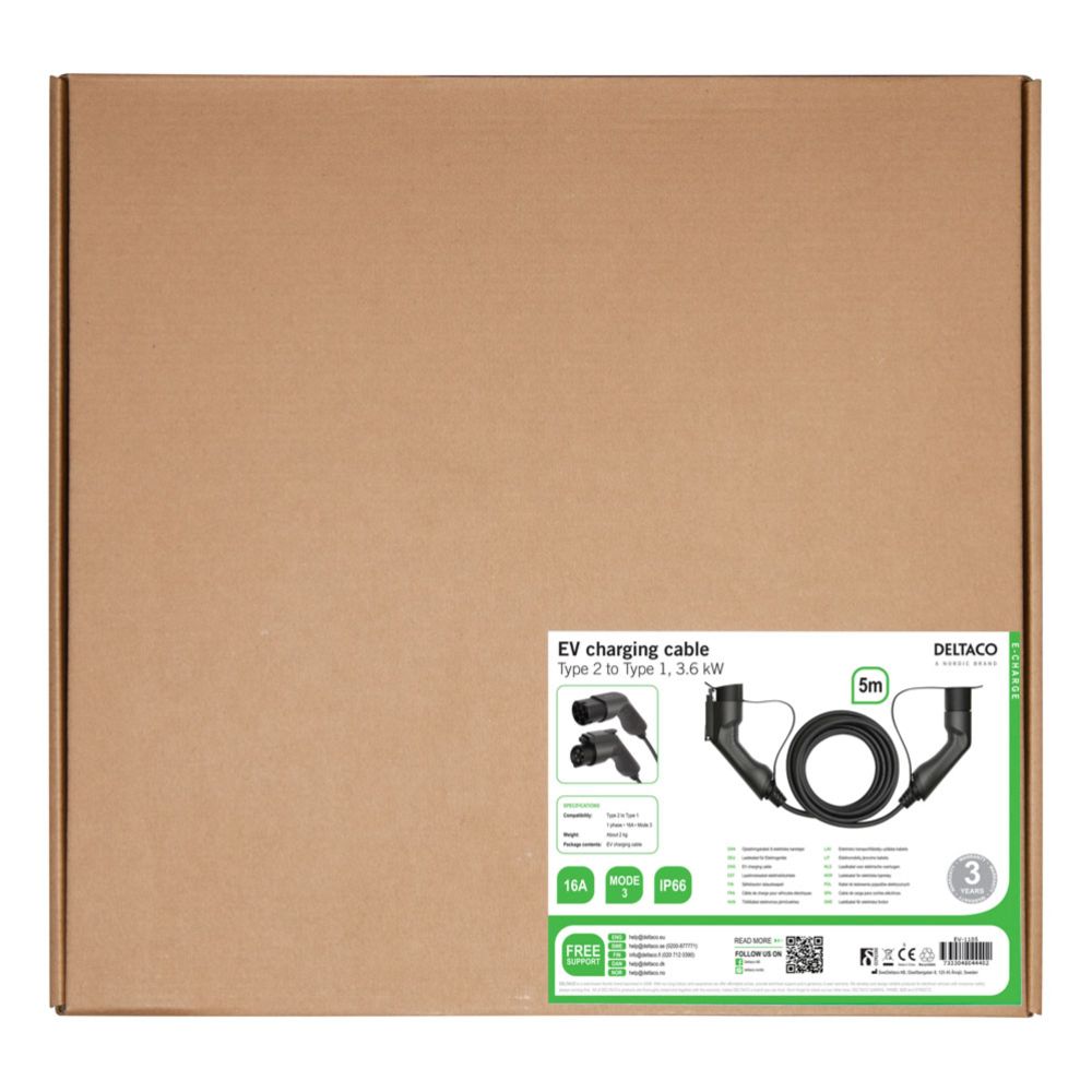 Deltaco e-Charge elektriauto laadimisjuhe, 3,6 kW, 5 m, Type 1