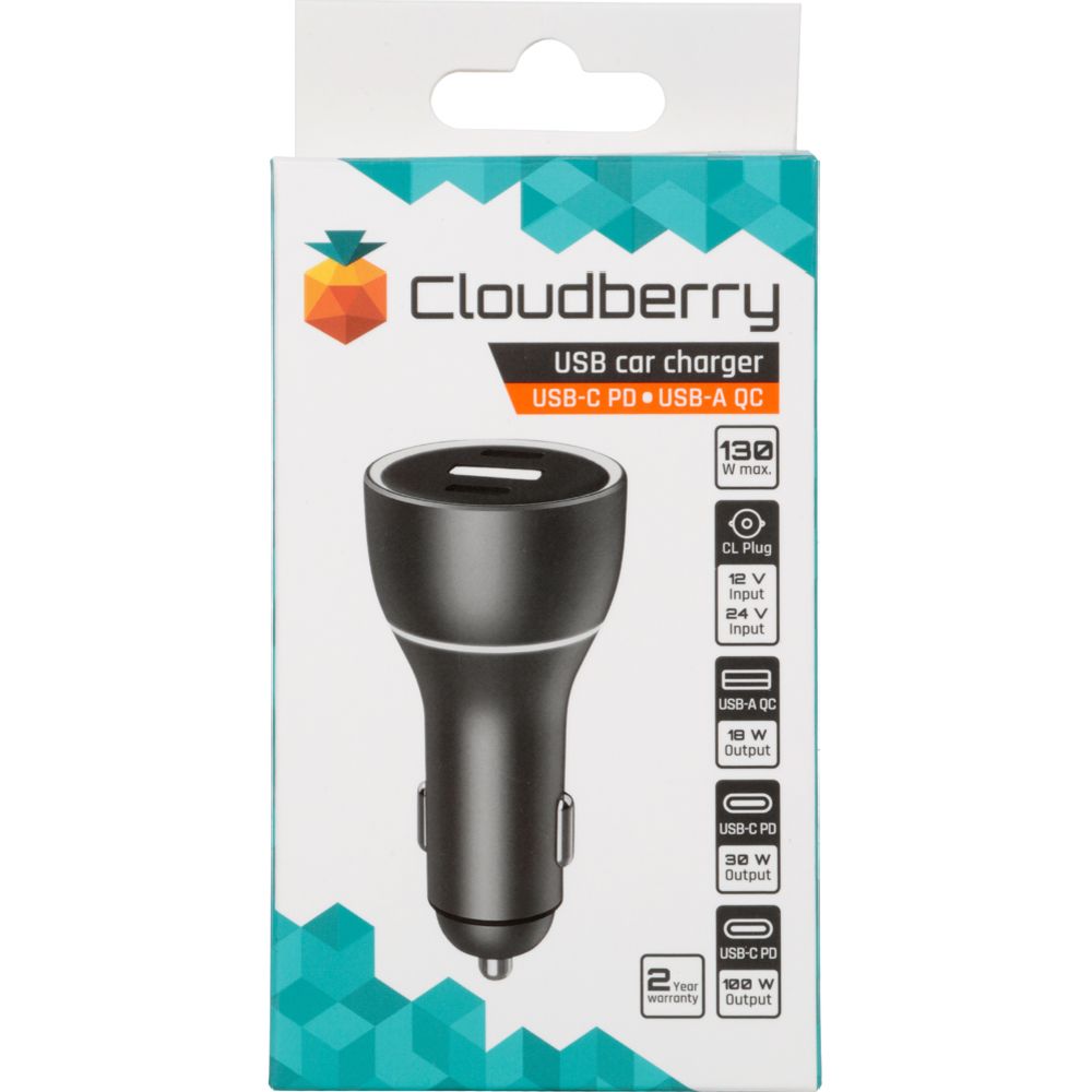 Cloudberry 9,0 A autolaturi, 2 x PD USB-C + 1 x USB-A 130 W