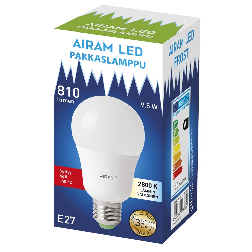 Airam külmakindel LED-lamp, E27, 8,5 W, 2800 K, 806 lm