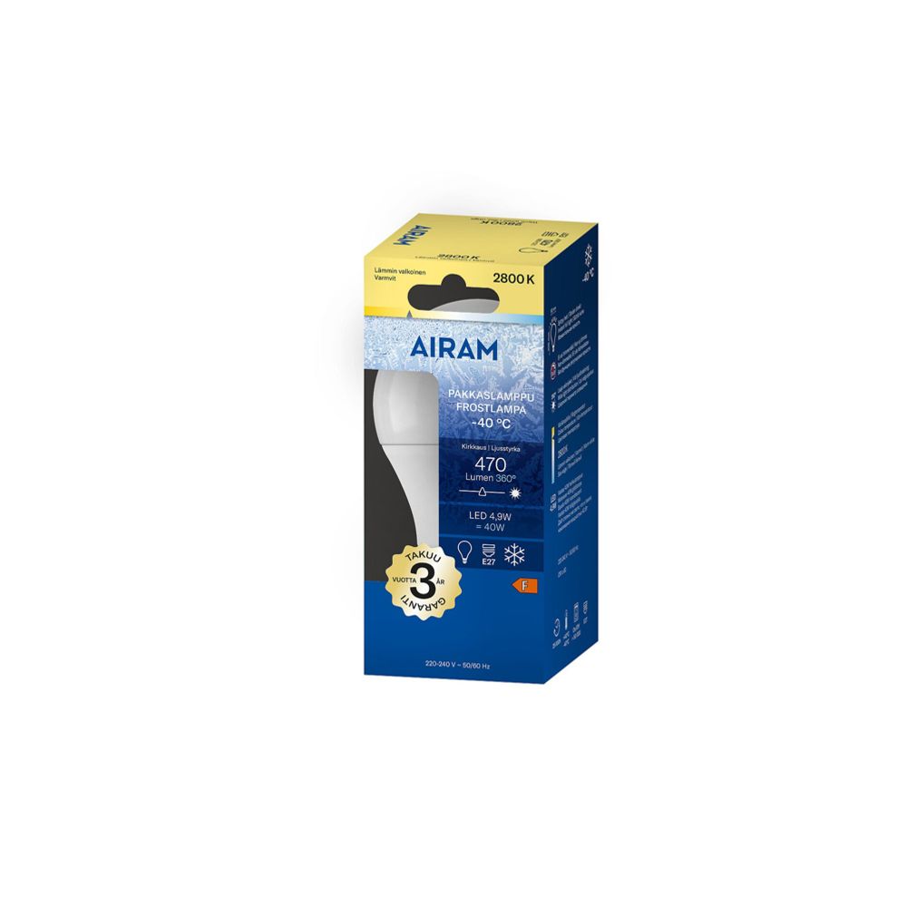 Airam külmakindel LED-lamp, E27, 4,9 W, 2800 K, 470 lm