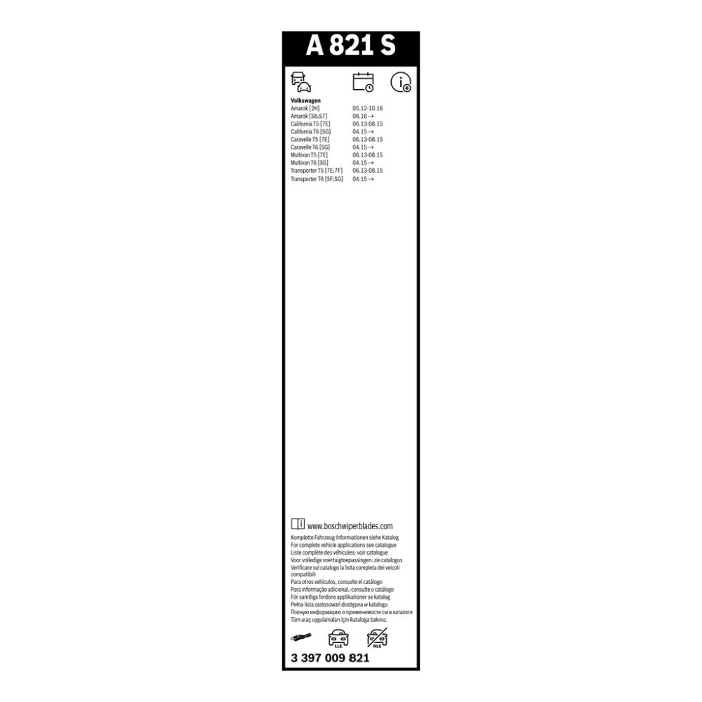 Bosch Aerotwin A821S pyyhkimensulkasarja 60+60 cm