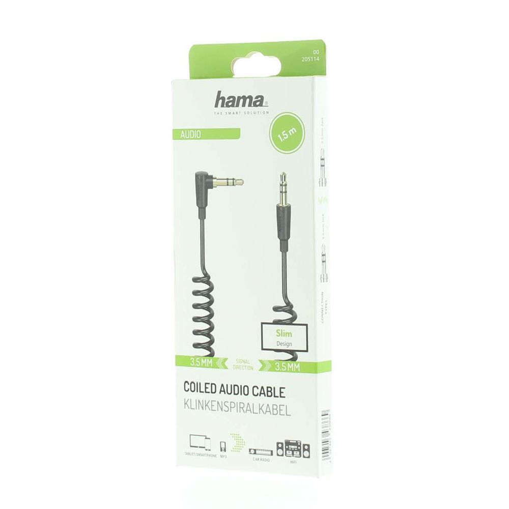 Hama Audiokaapeli, 3,5 mm uros - 3,5 mm uros 90°, "Flexi-slim", 1,5 m
