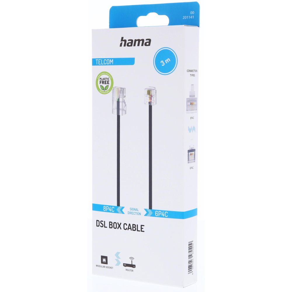 Hama DSL-kaapeli, 6p4c (RJ11) uros - 8p4c (RJ45) uros, 3,0 m