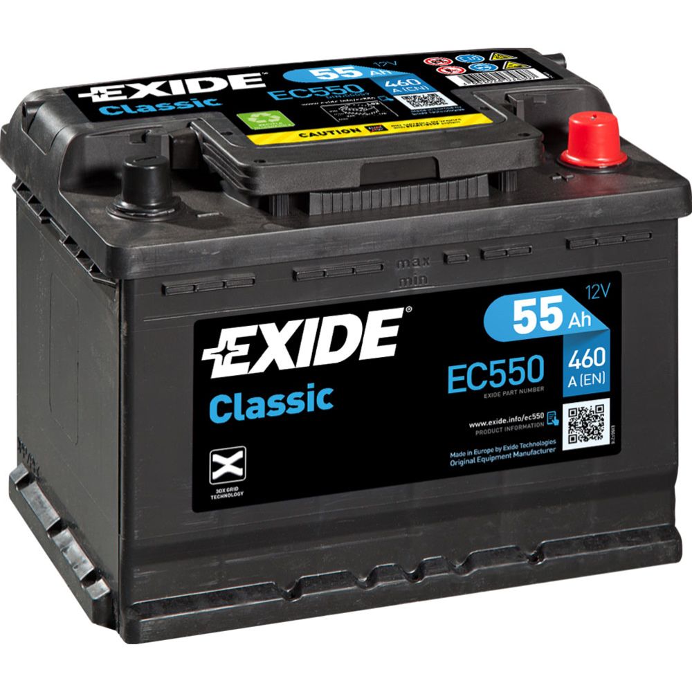 Exide EC550 55 Ah / 460 A akku P242 x L175 x K190 -+