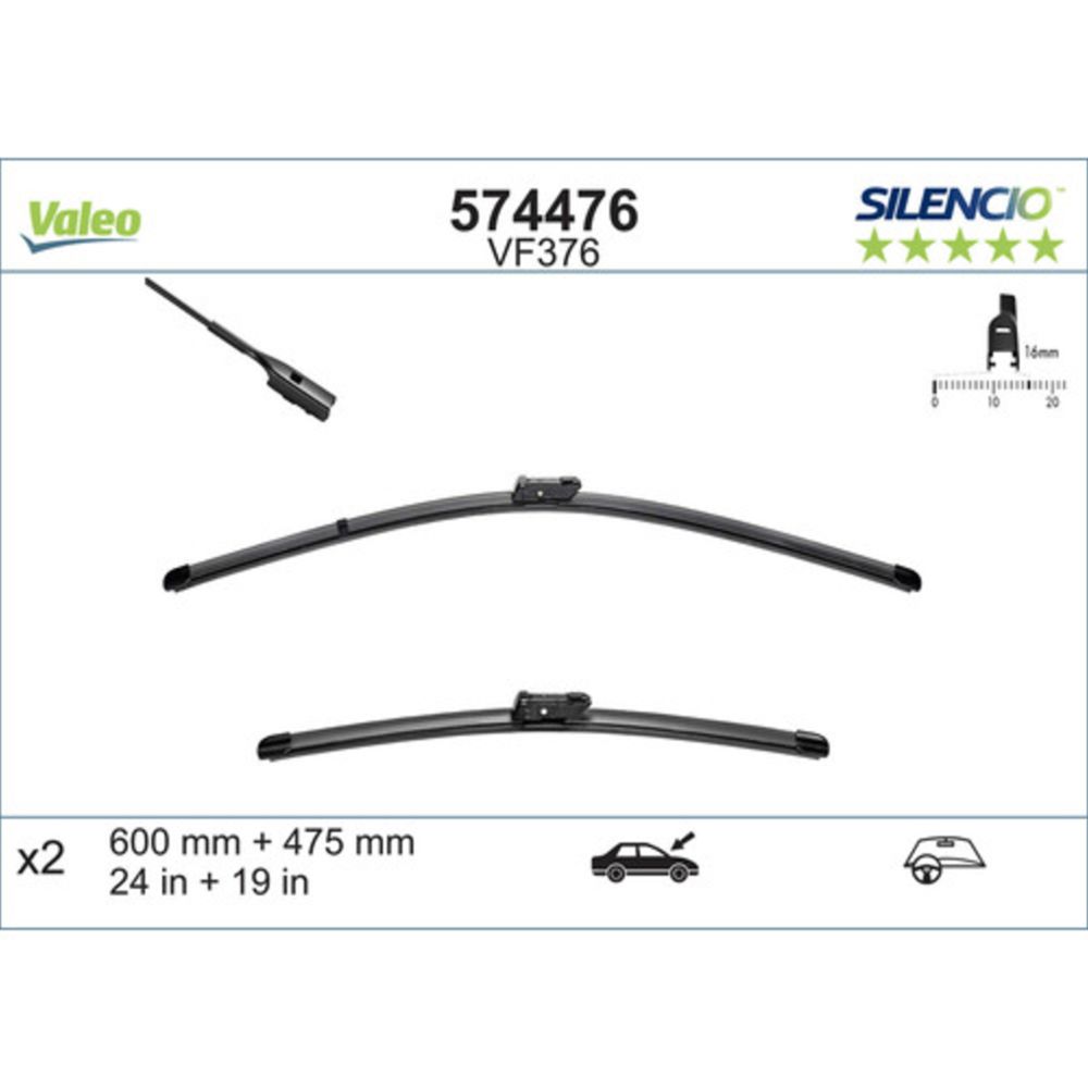 Valeo Silencio VF376 tuulilasinpyyhkimet 60 + 47,5 cm