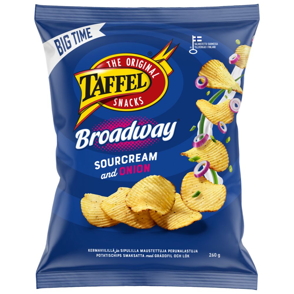 Taffel Broadway sourcream & onion sipsi 260 g