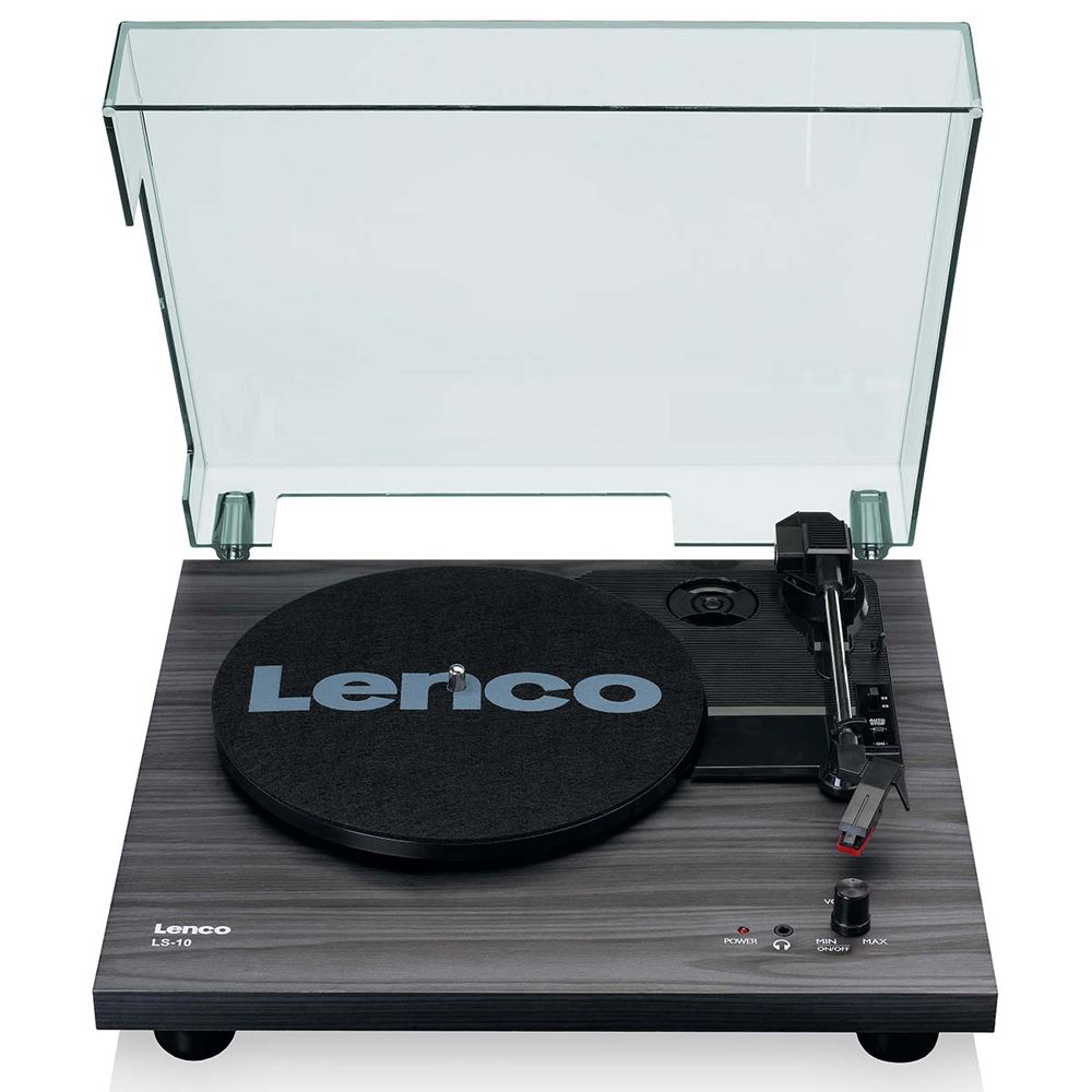 Lenco LS-10 skivspelare med träram och högtalare