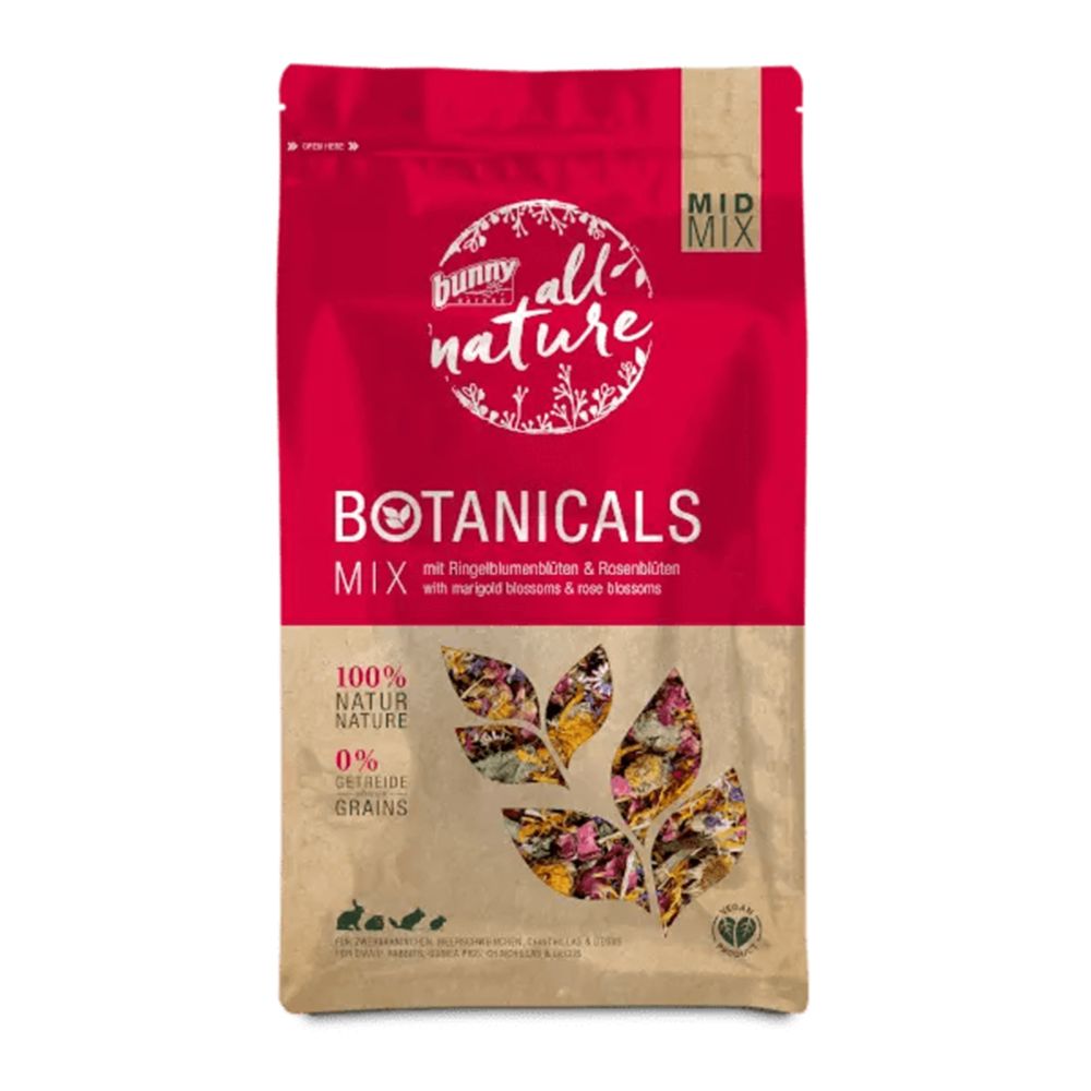 Bunny Nature Botanicals mid mix kehäkukan ja ruusun kukilla täydennysrehu kanille 130 g