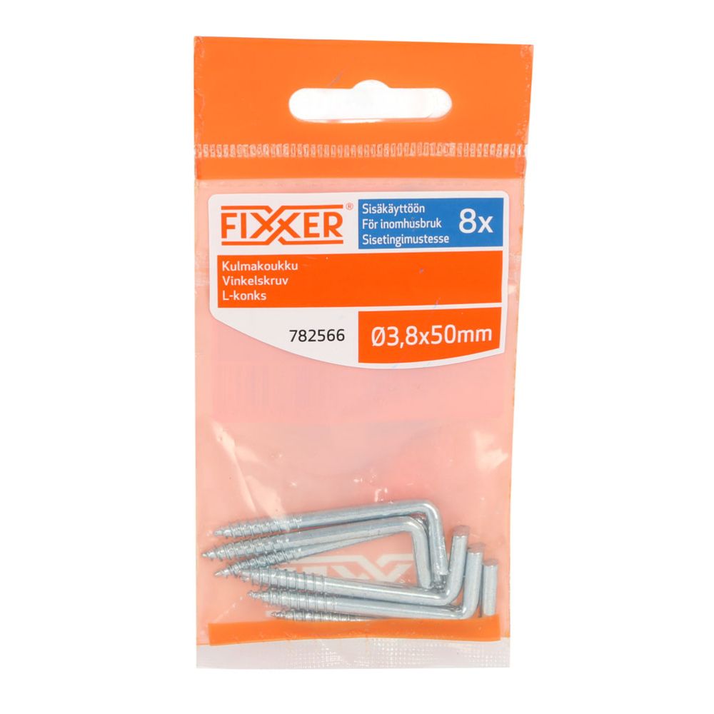 Fixxer® kulmakoukku sinkitty 38 x 50 mm 8 kpl