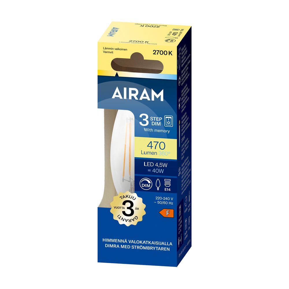Airam LED-kronljuslampa 4,5 W E14 470 lm dimbar