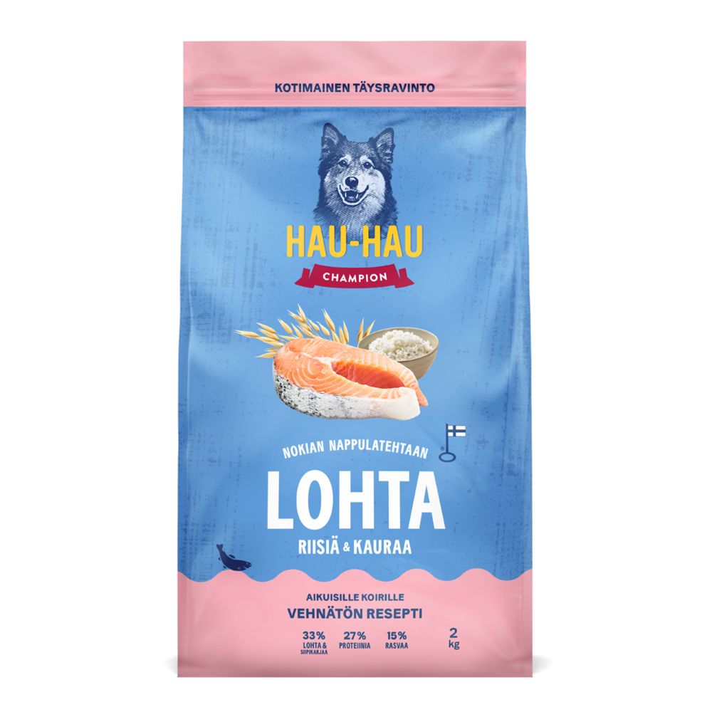 Hau-Hau Champion Lõhe, riis & kaer täistoit täiskasvanud koertele 2 kg