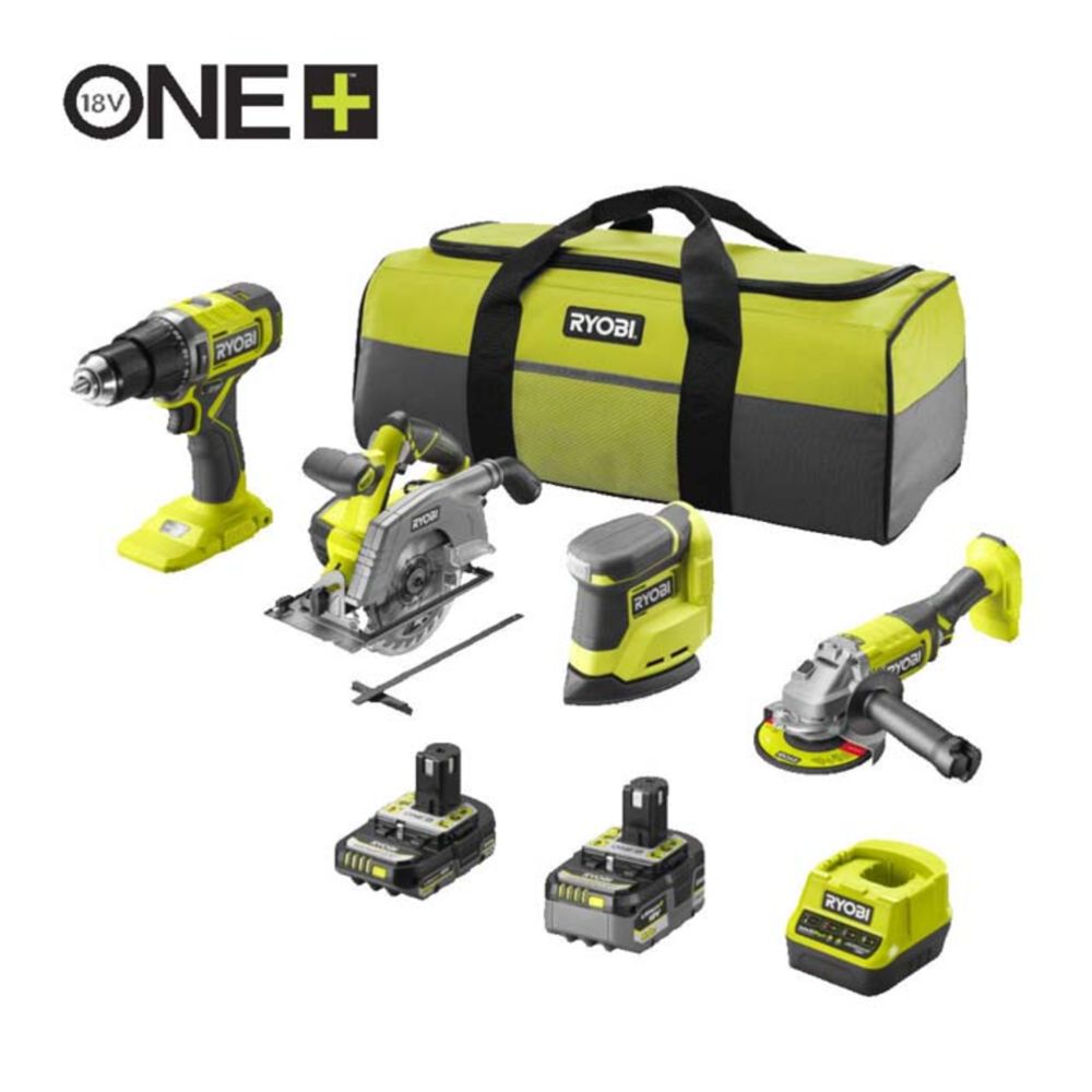 Ryobi batteriverktygssats R18CK4G-252S (2.0 Ah & 5.0 Ah)
