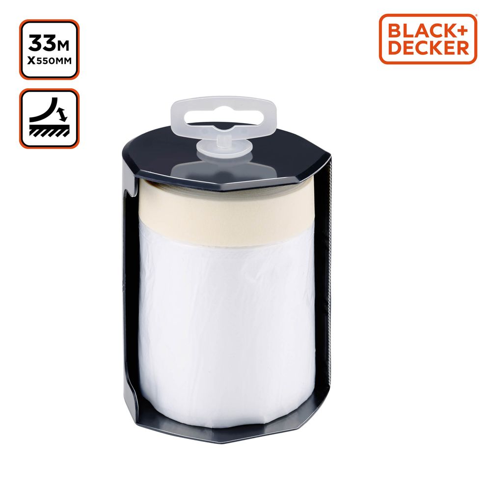 Black+Decker skyddsplast med maskeringstejp 550 mm x 33 m