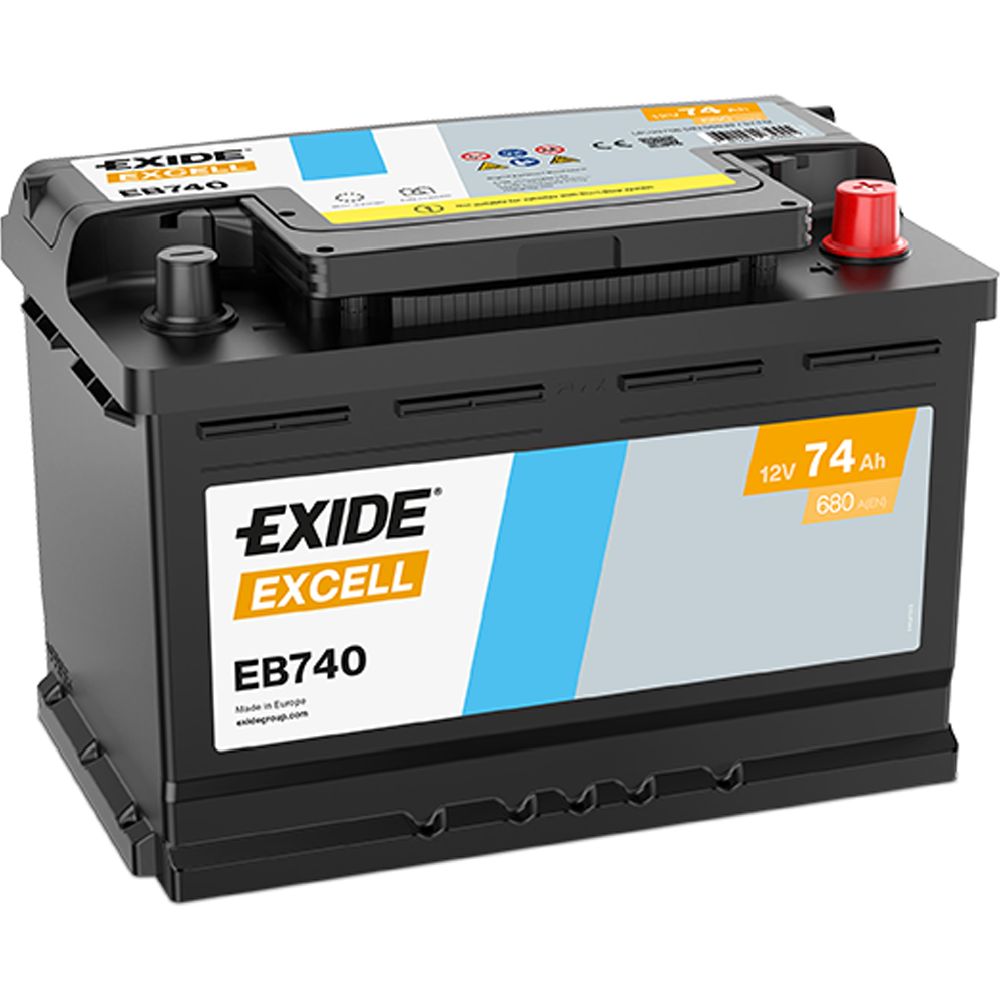 Exide EB740 74 Ah / 680 A aku, P 278 x L 175 x K 190, -+