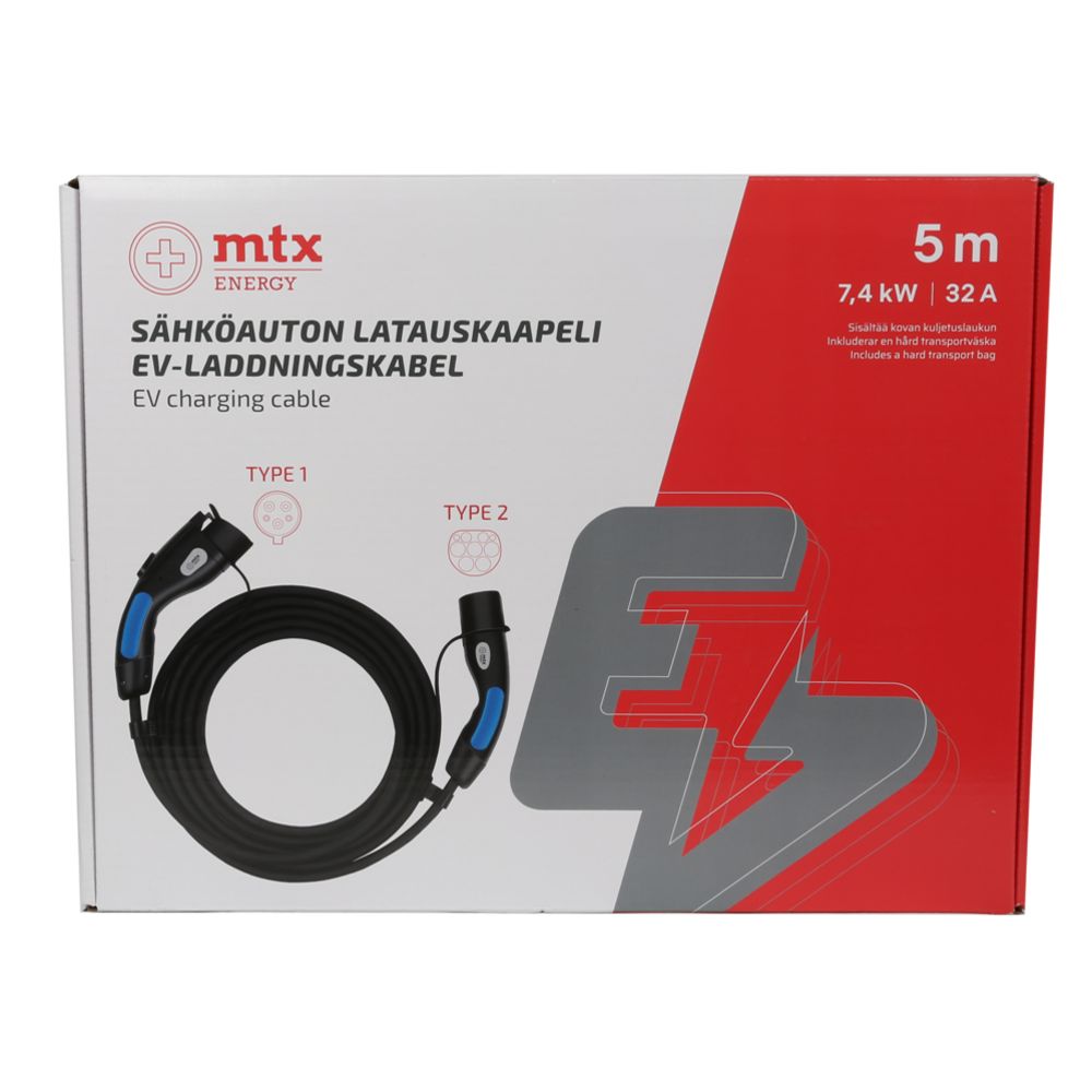 MTX Energy elektriauto laadimisjuhe, Type 1 - Type 2, 7,4 kW, 5 m