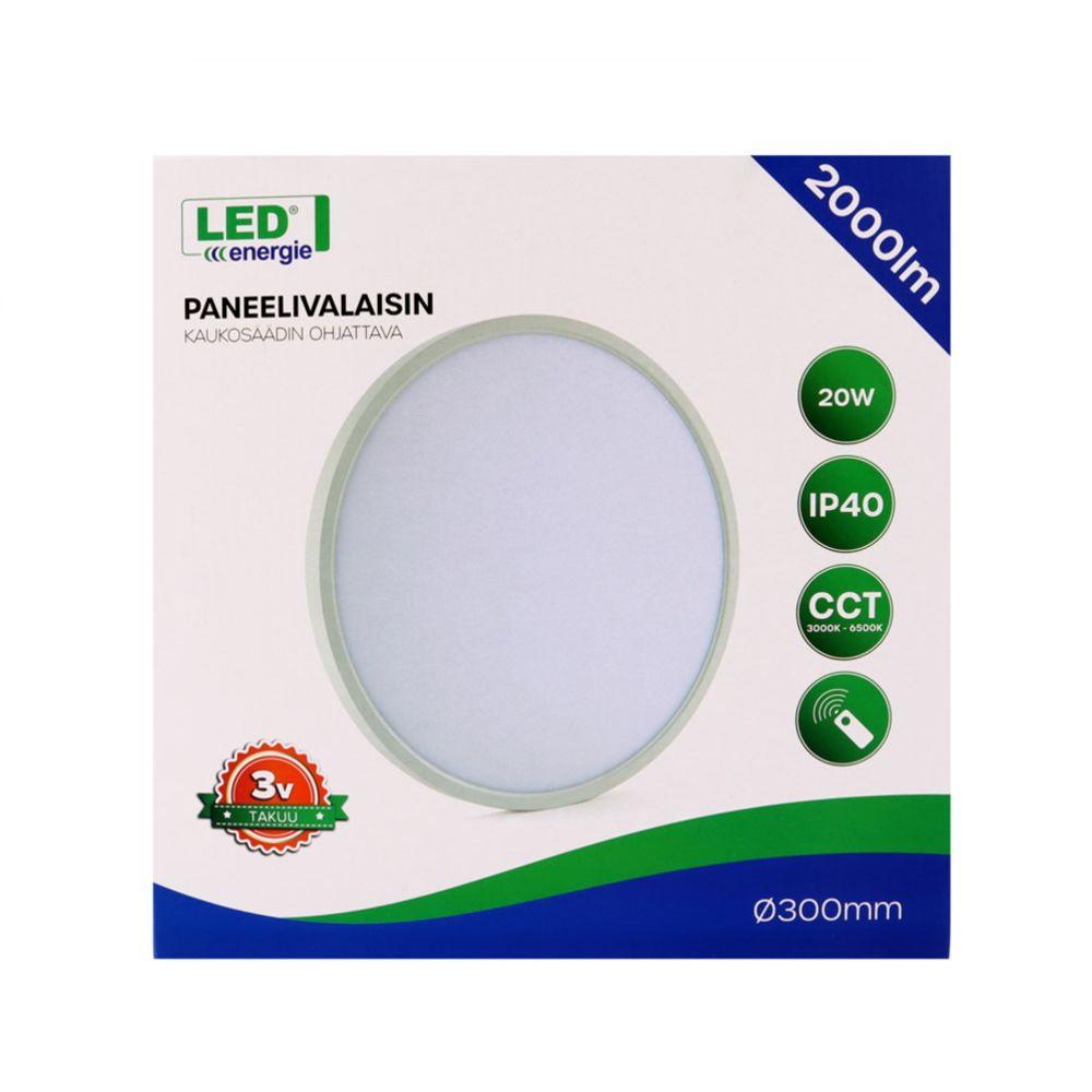 Led Energie kaugjuhitav paneelvalgusti, pinnapealne, IP40, 20 W, 2000 lm, CCT ø 300 mm
