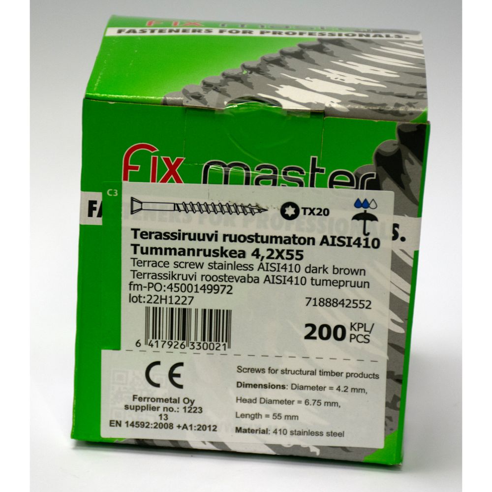 Terassiruuvi ruskea 4,2 x 55 mm AISI410 RST 200 kpl
